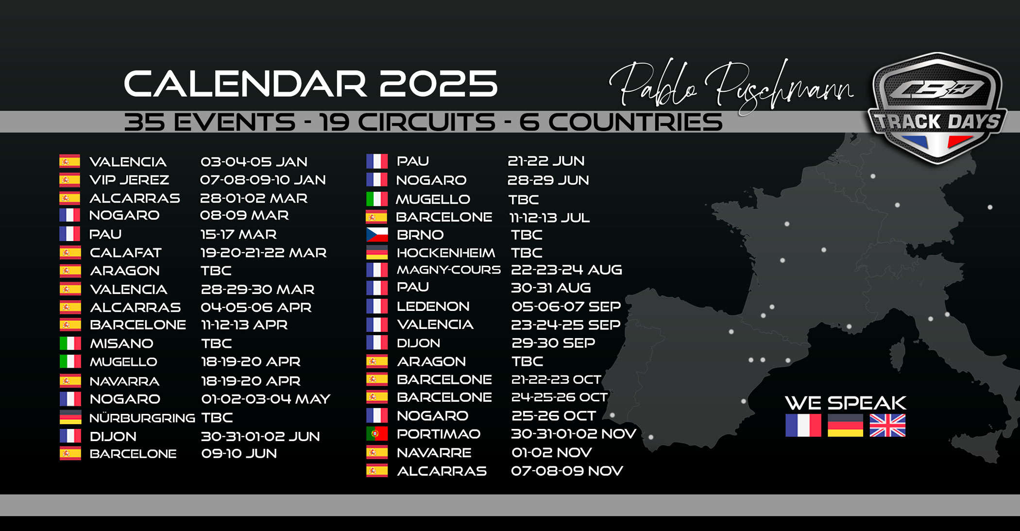 Calendrier de roulage moto 2025 - CBO Trackdays