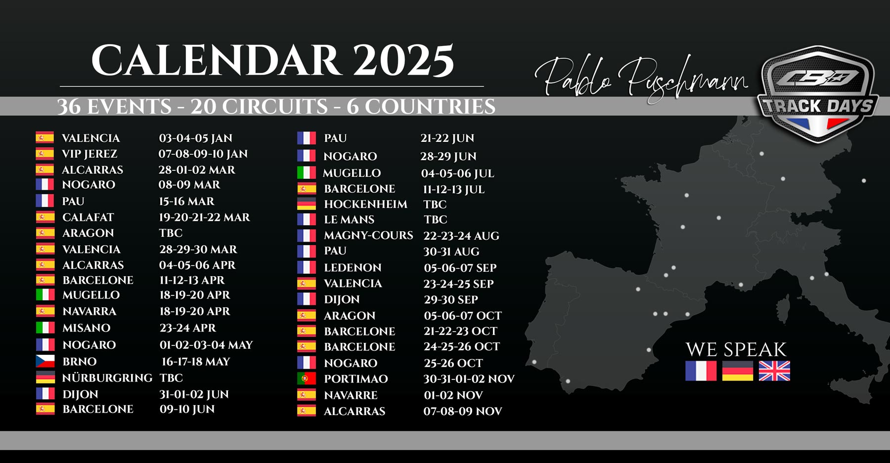 Calendrier de roulage moto 2025 - CBO Trackdays